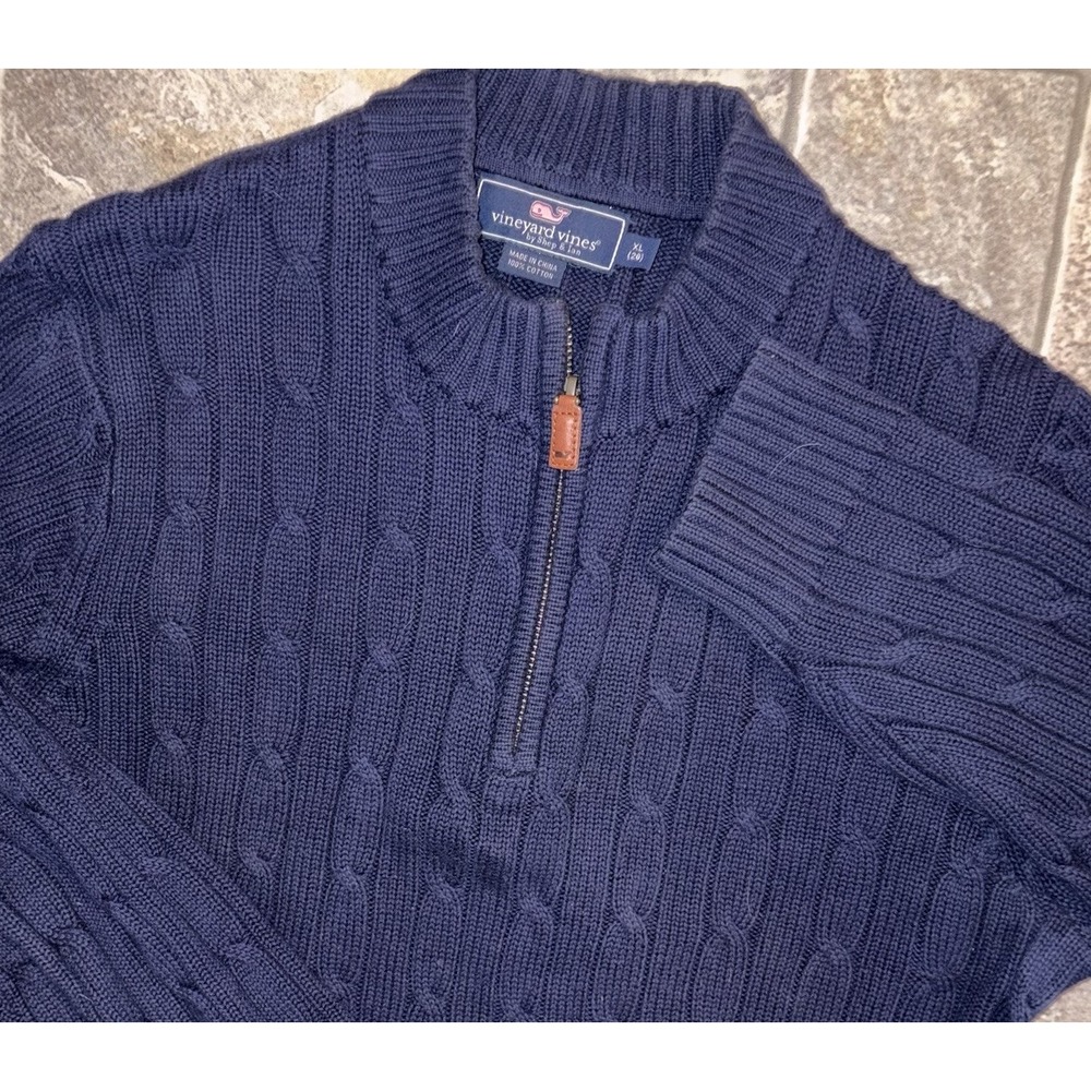 Boys Vineyard Vines 1/4 Zip Cable Knit Sweater XL 20 Youth Kids Navy Blue